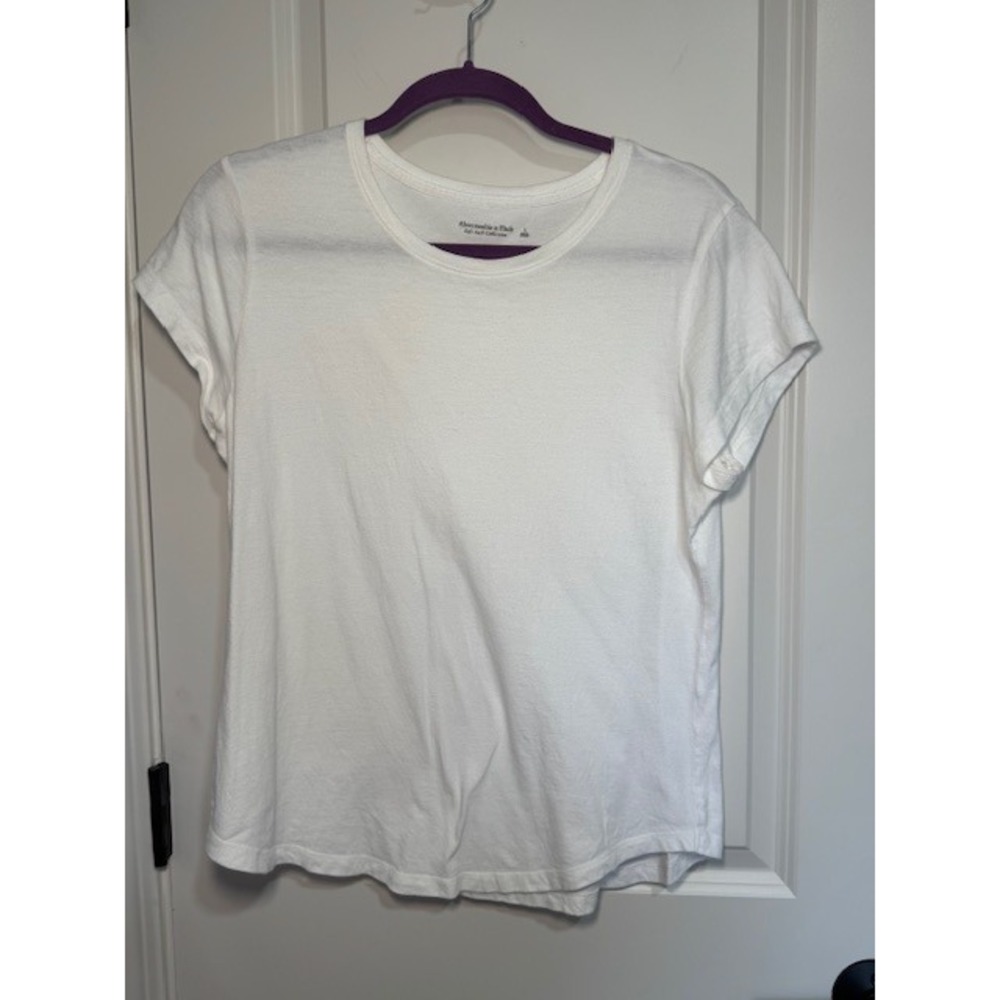 Abercrombie & Fitch Soft A&F Collection‎ White Crew Neck Curved Hem Tee Shirt L